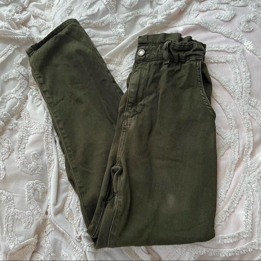 Zara Baggy Paperbag Jeans Olive Green